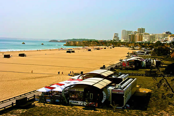 Up view of Praia da Rocha beach in Portimao